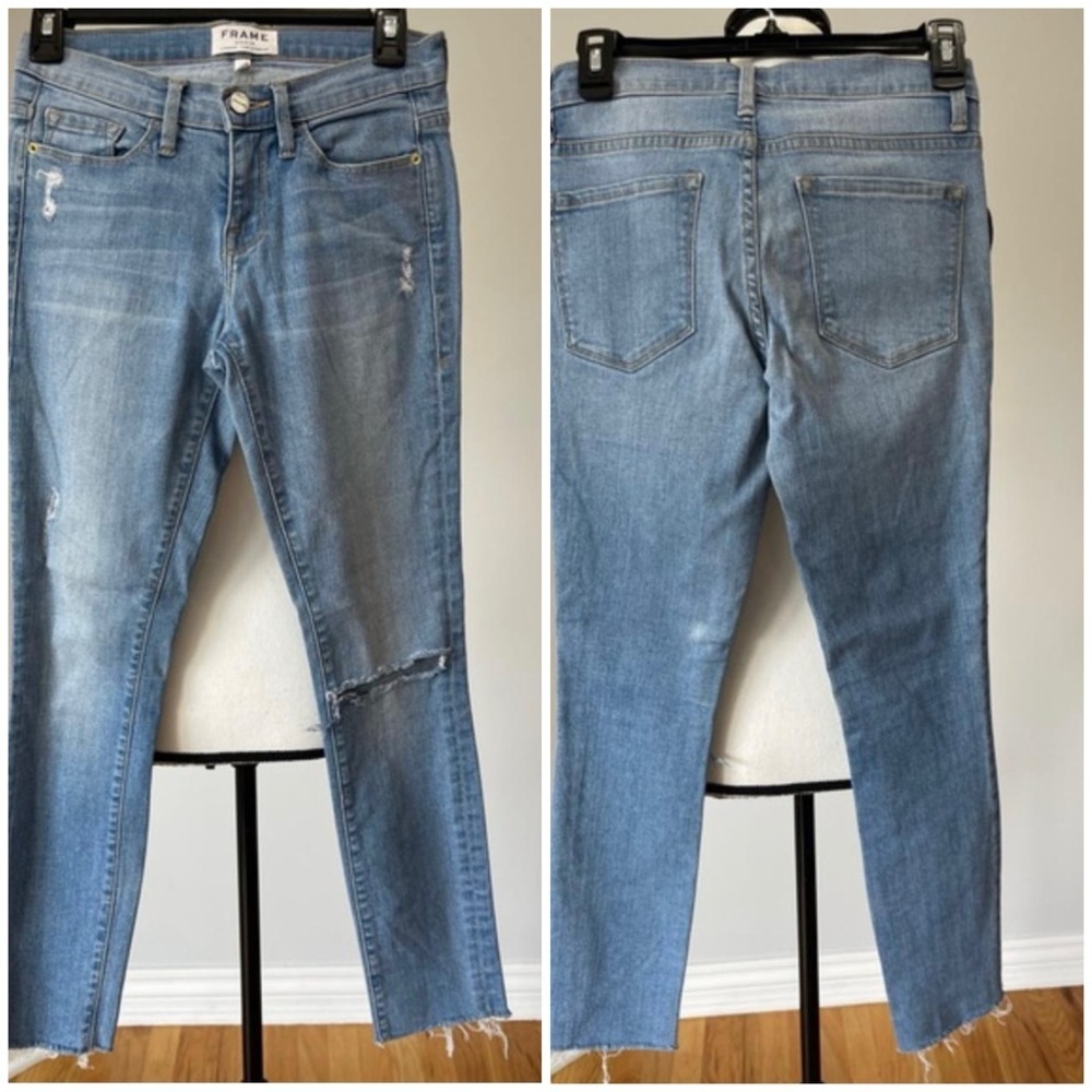 Frame size 26 raw fray hem skinny jeans distressed rocker concert casual denim